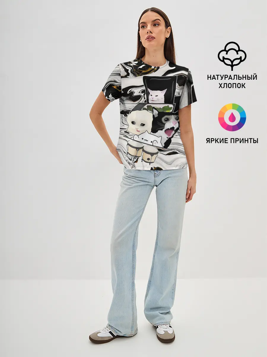 Женская базовая футболка / woman yelling at cat
