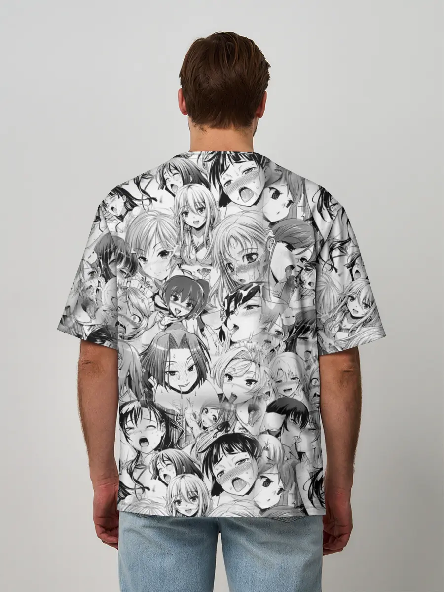 Мужская футболка оверсайз / KAGUYA AHEGAO чернобелое / КАГУЯ АХЕГАО