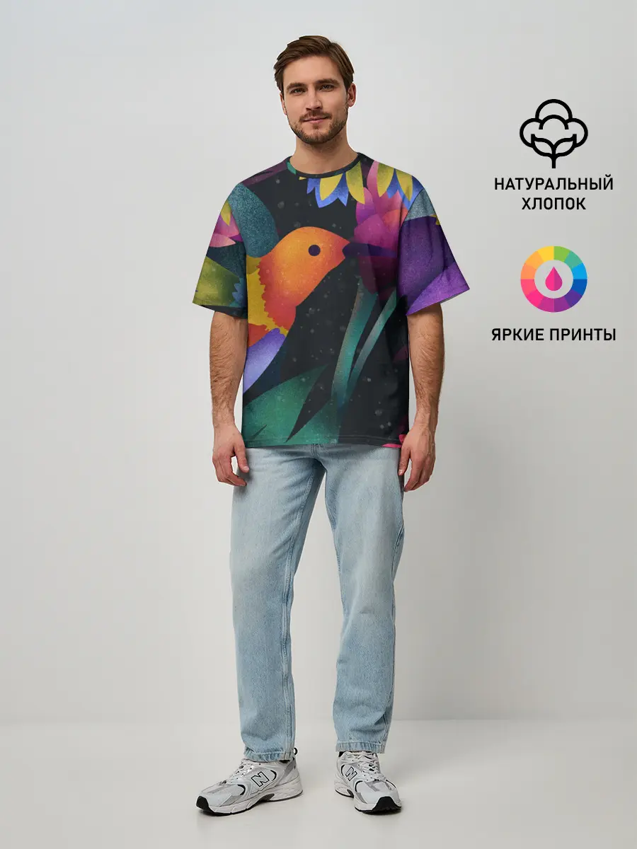 Мужская футболка оверсайз / Колибри