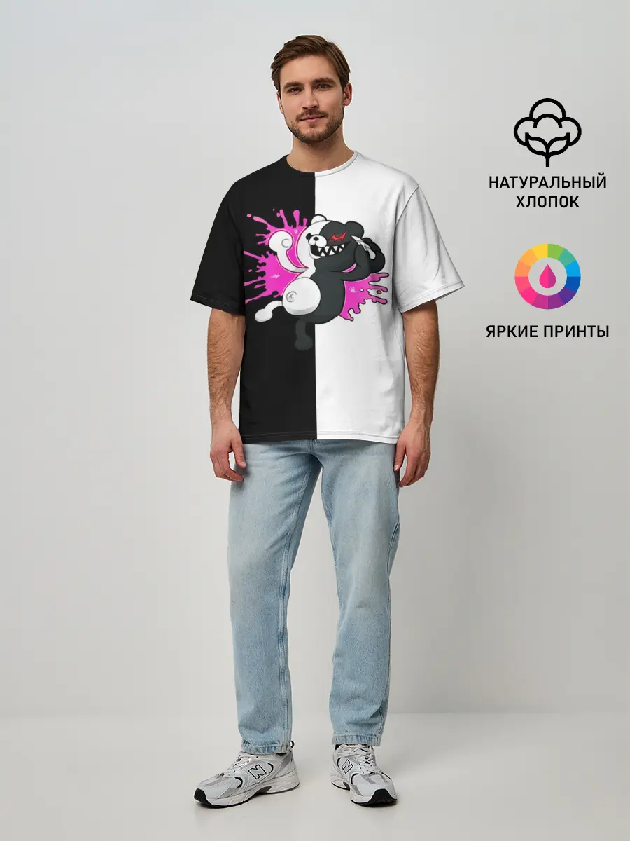 Мужская футболка оверсайз / monokuma розовая жвачка
