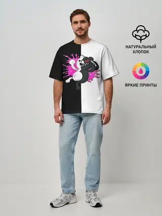 Мужская футболка оверсайз / monokuma розовая жвачка