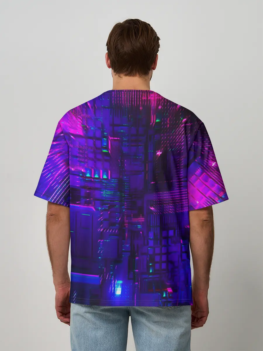 Мужская футболка оверсайз / NEON CUBES