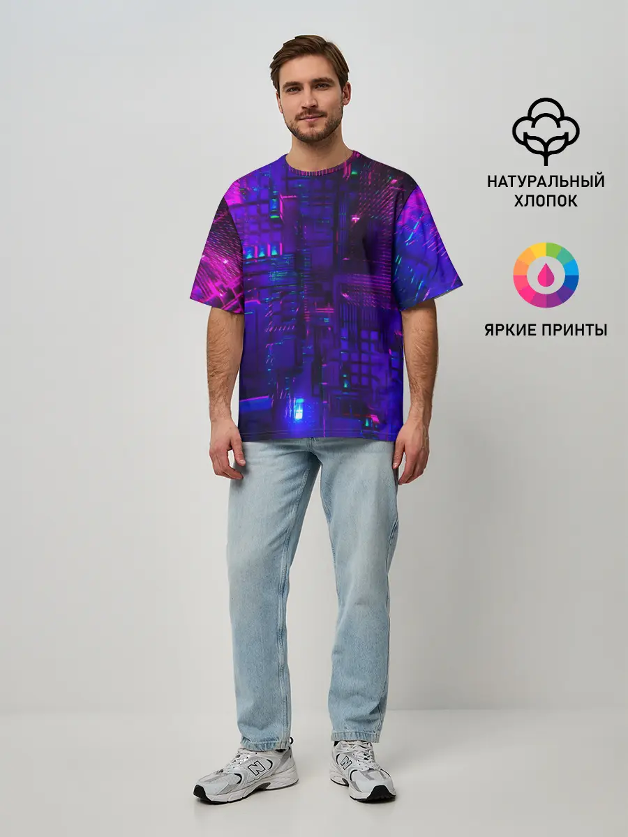 Мужская футболка оверсайз / NEON CUBES