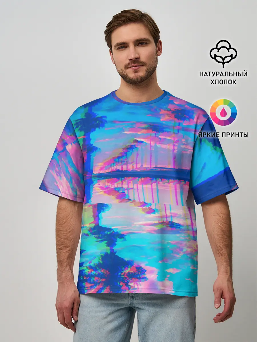 Мужская футболка оверсайз / ГАВАЙИ ГЛИТЧ