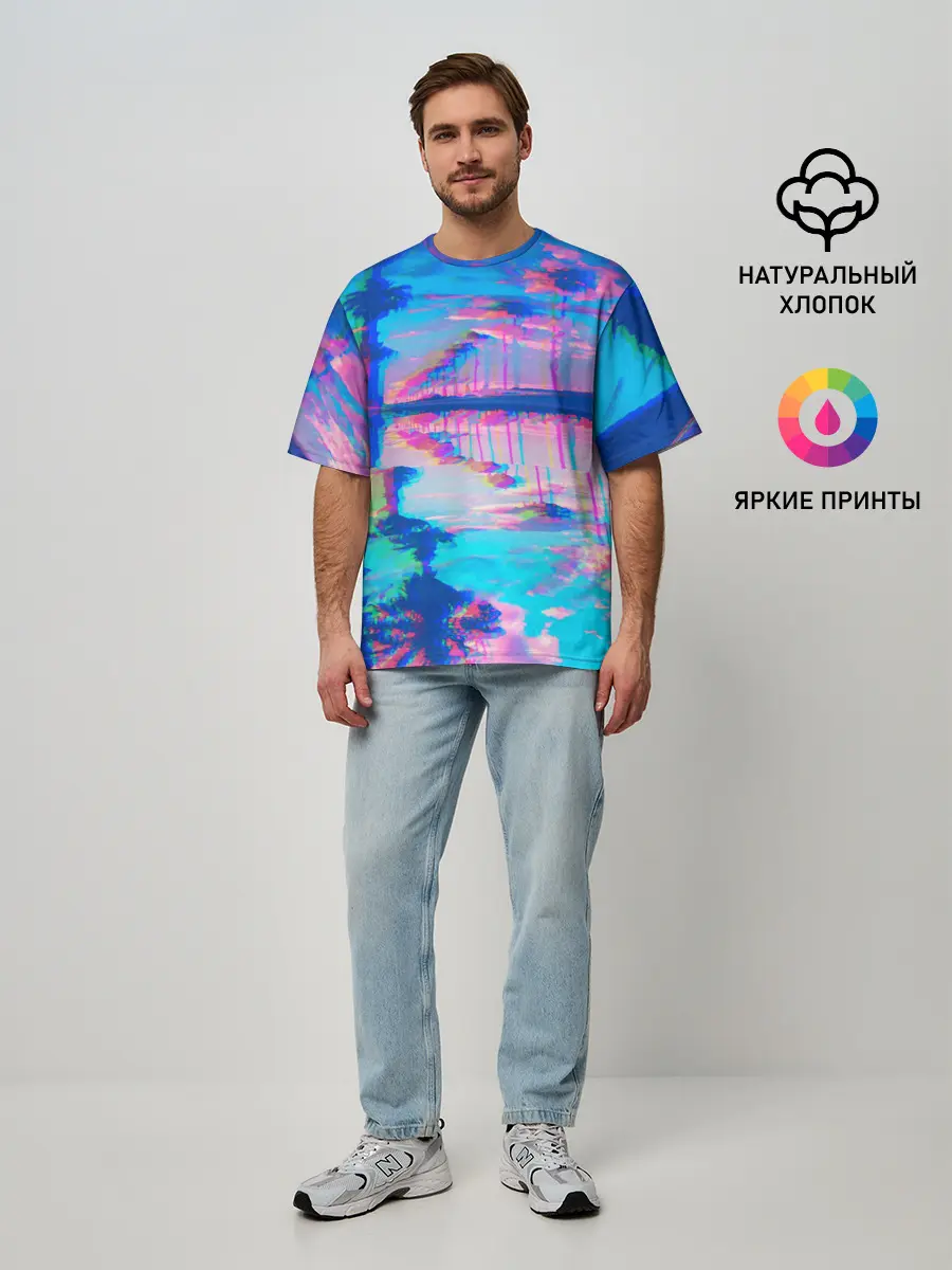 Мужская футболка оверсайз / ГАВАЙИ ГЛИТЧ