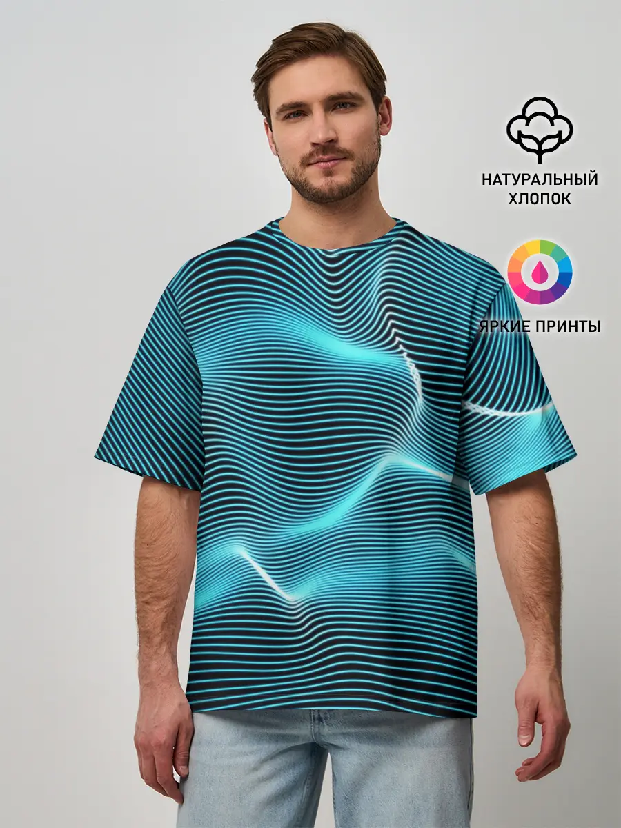 Мужская футболка оверсайз / Neon lines