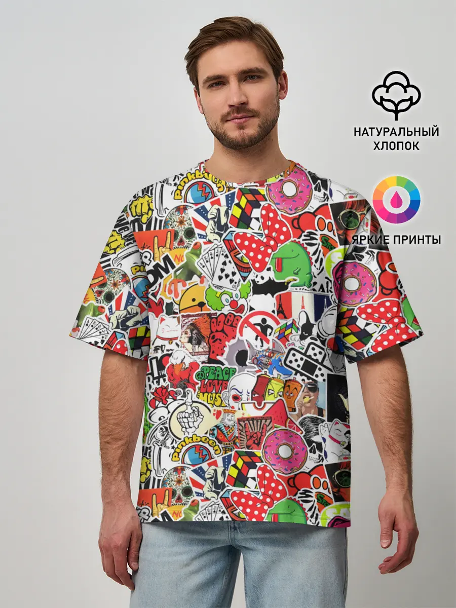 Мужская футболка оверсайз / Sticker Bombing
