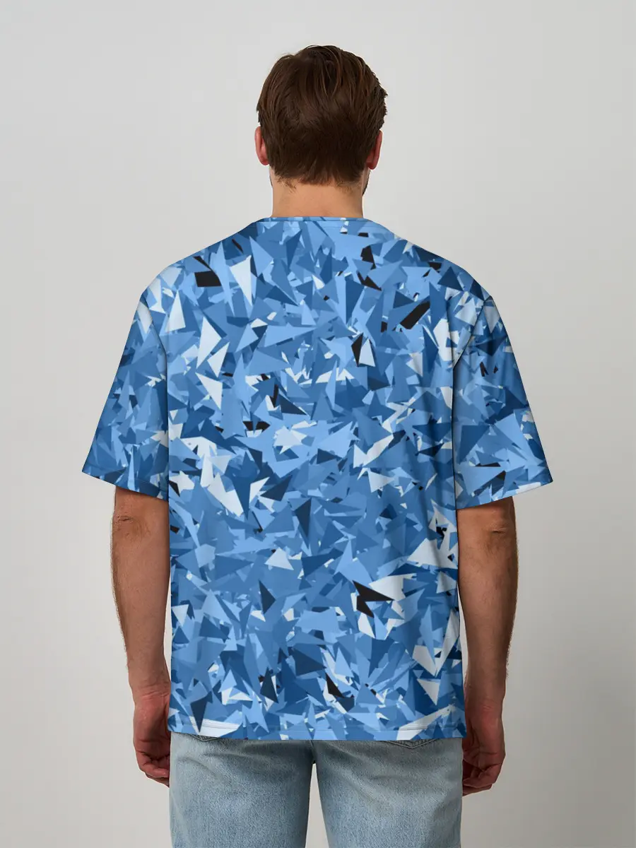 Мужская футболка оверсайз / Сине-бело-голубой лев