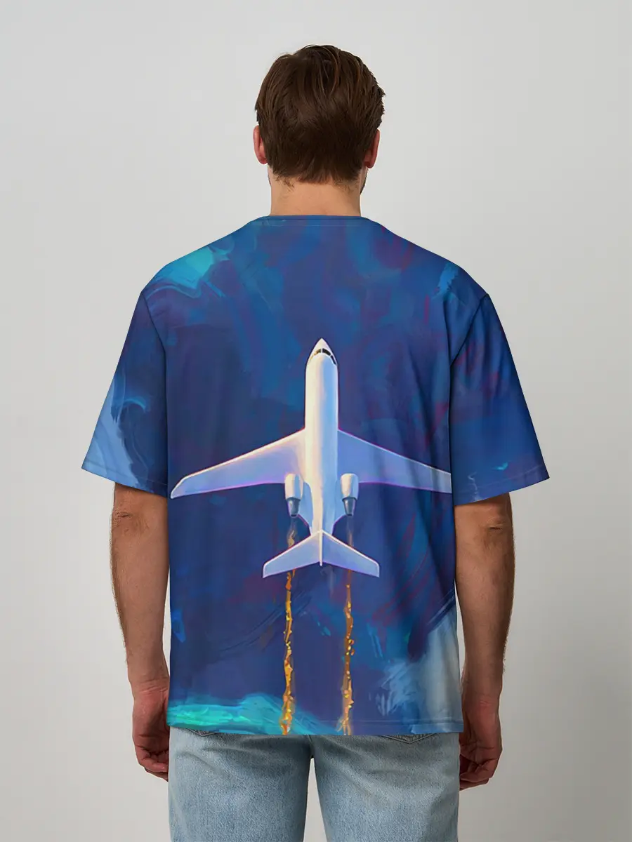 Мужская футболка оверсайз / Самолёт на небе