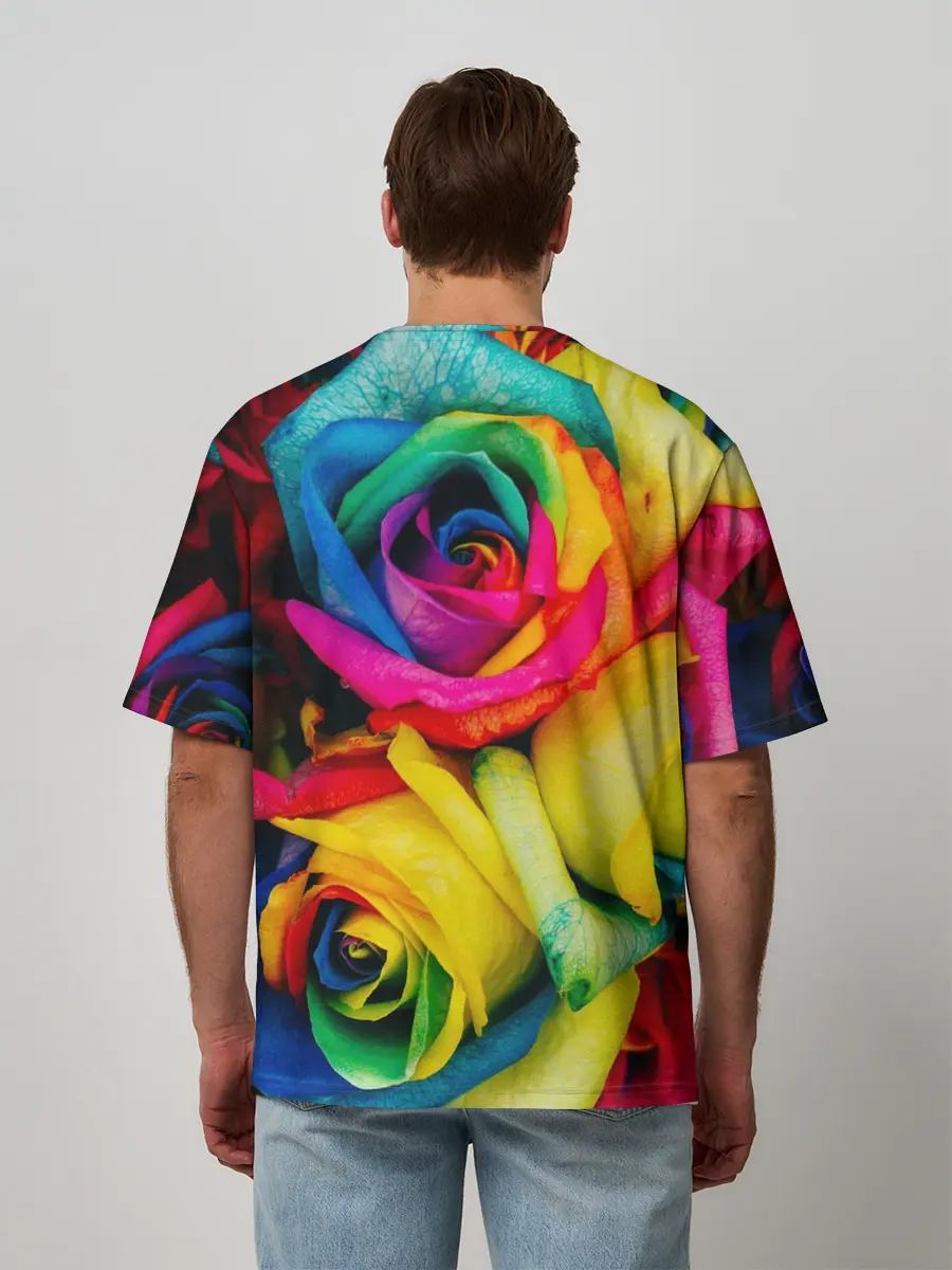 Мужская футболка оверсайз / Разноцветные розы