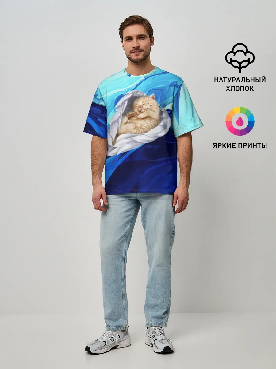 Мужская футболка оверсайз / Котик Ангелочек
