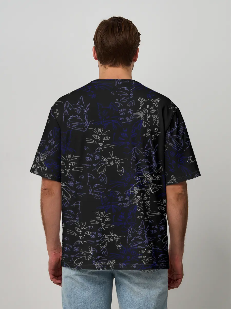 Мужская футболка оверсайз / Ночные кошечки