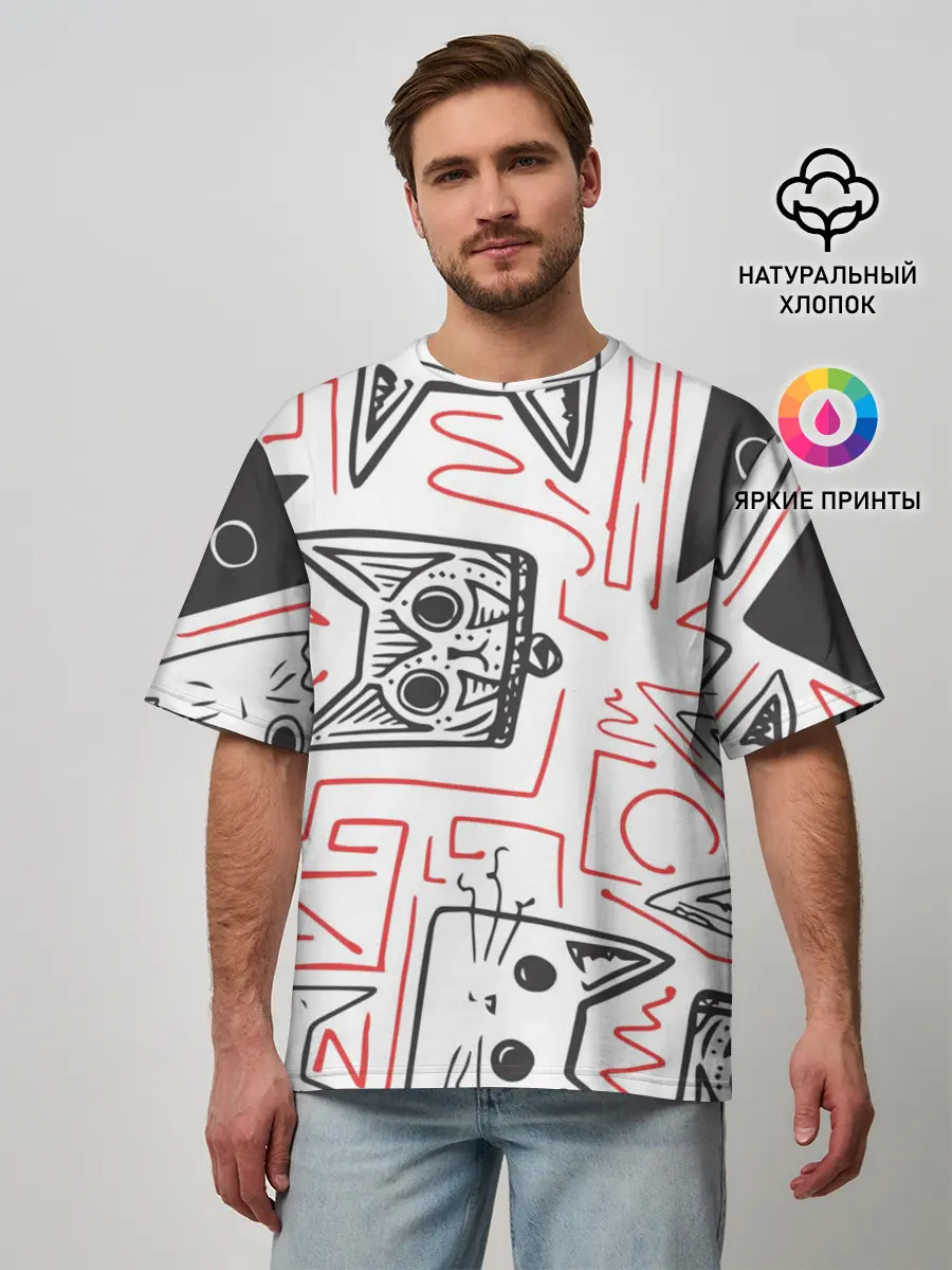 Мужская футболка оверсайз / Cats