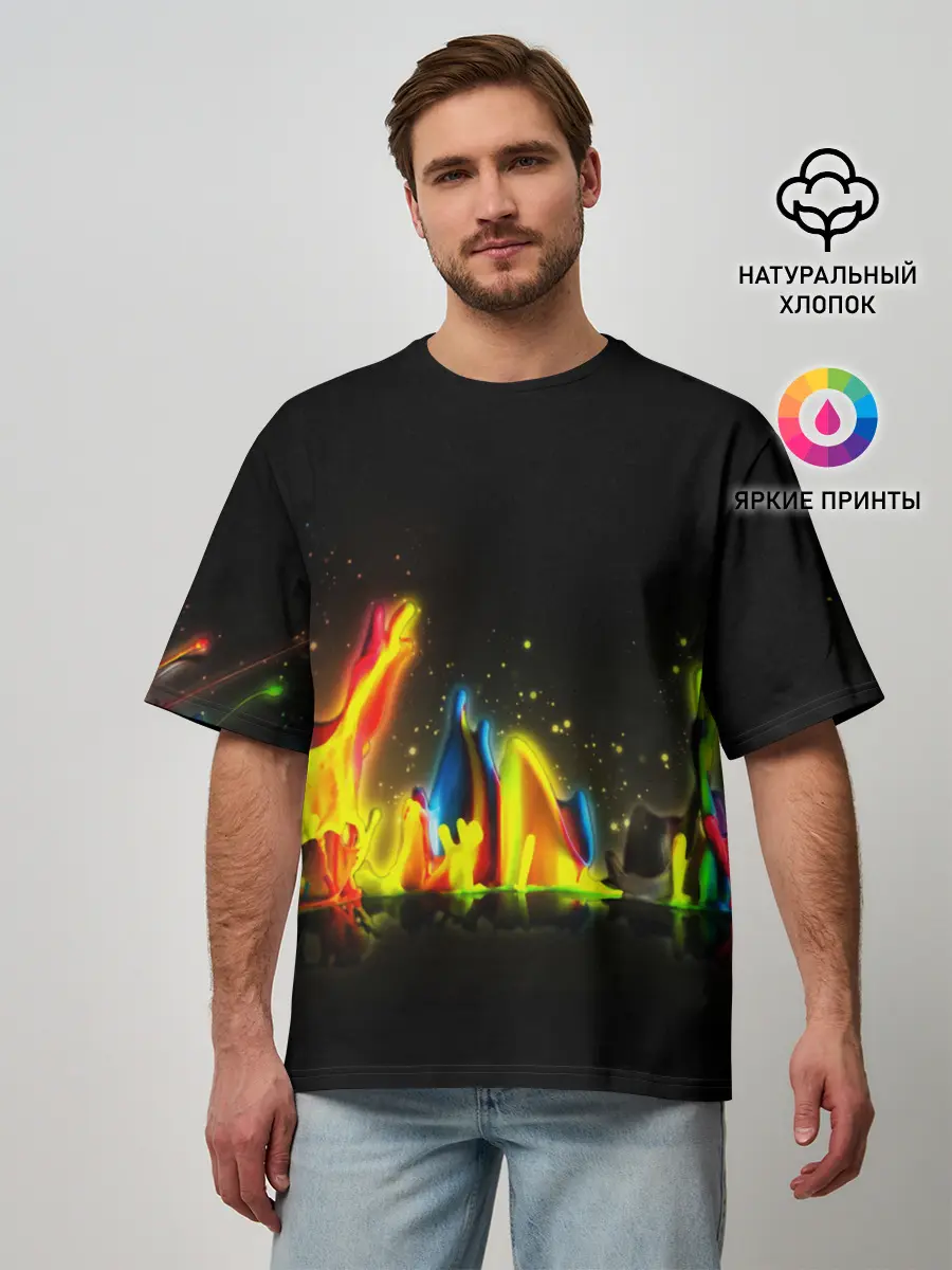 Мужская футболка оверсайз / КРАСКИ В НЕОНЕ