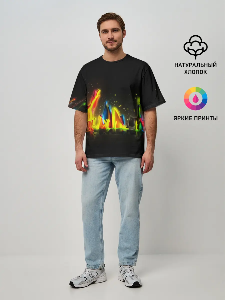 Мужская футболка оверсайз / КРАСКИ В НЕОНЕ