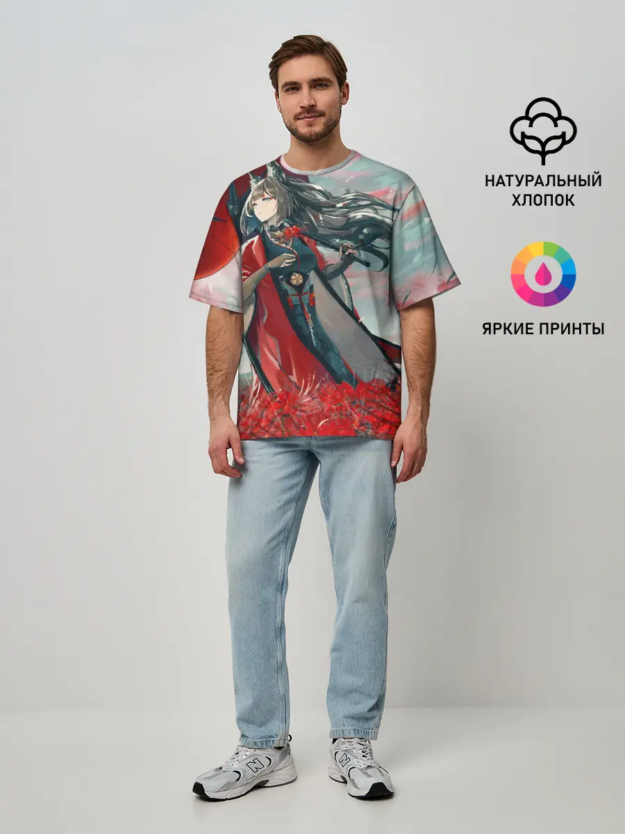 Мужская футболка оверсайз / Azur Lane red flowers