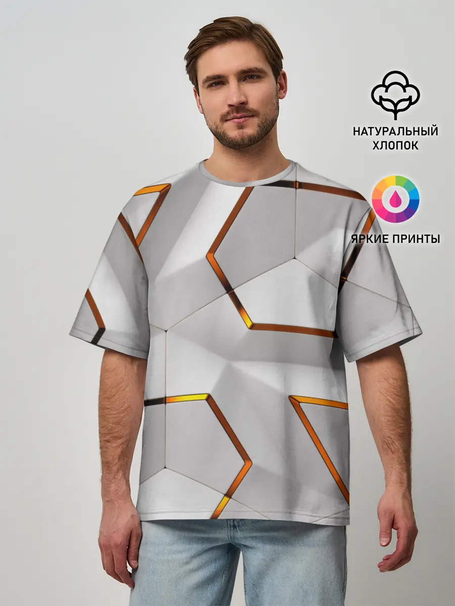 Мужская футболка оверсайз / 3D абстракция Iron