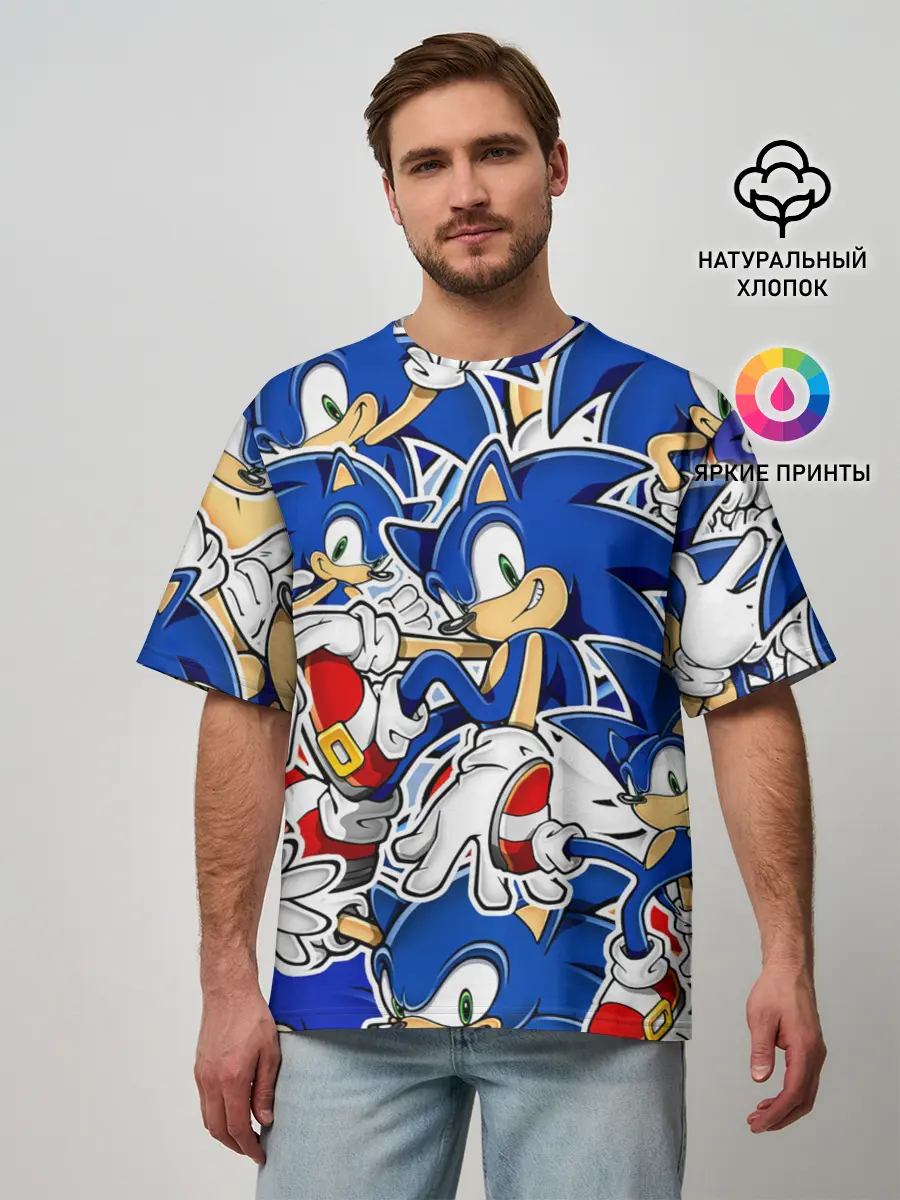 Мужская футболка оверсайз / SONIC ПАТТЕРН / СОНИК