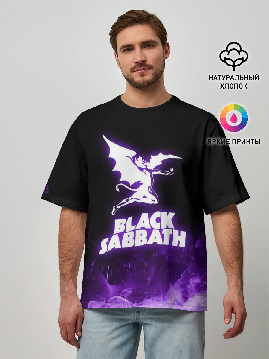 Мужская футболка оверсайз / Black Sabbath NEON