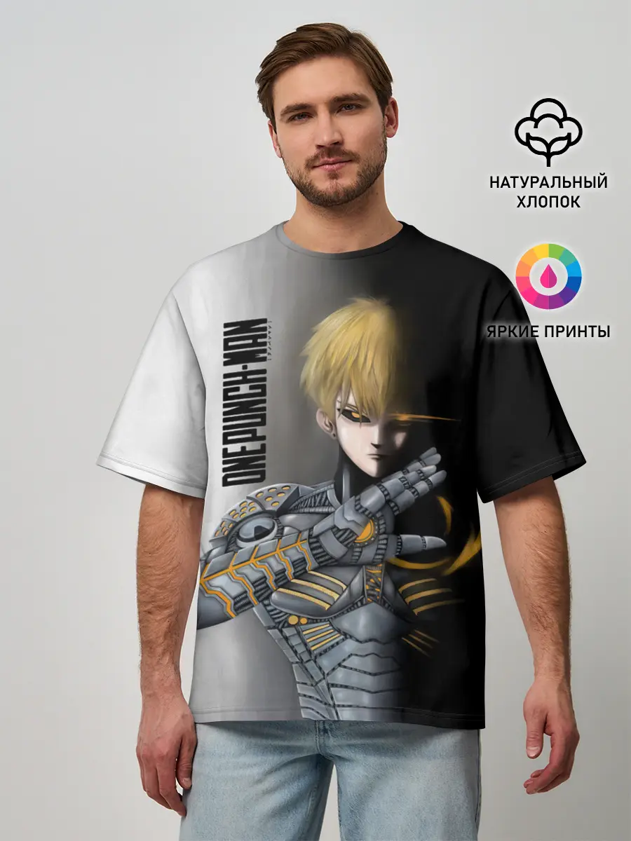Мужская футболка оверсайз / Металлическое тело Геноса One Punch-Man
