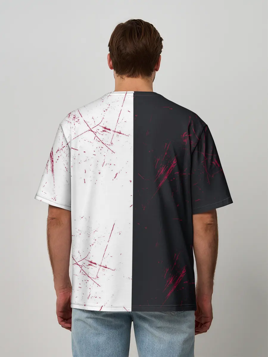 Мужская футболка оверсайз / monokuma с пупком и иероглифами