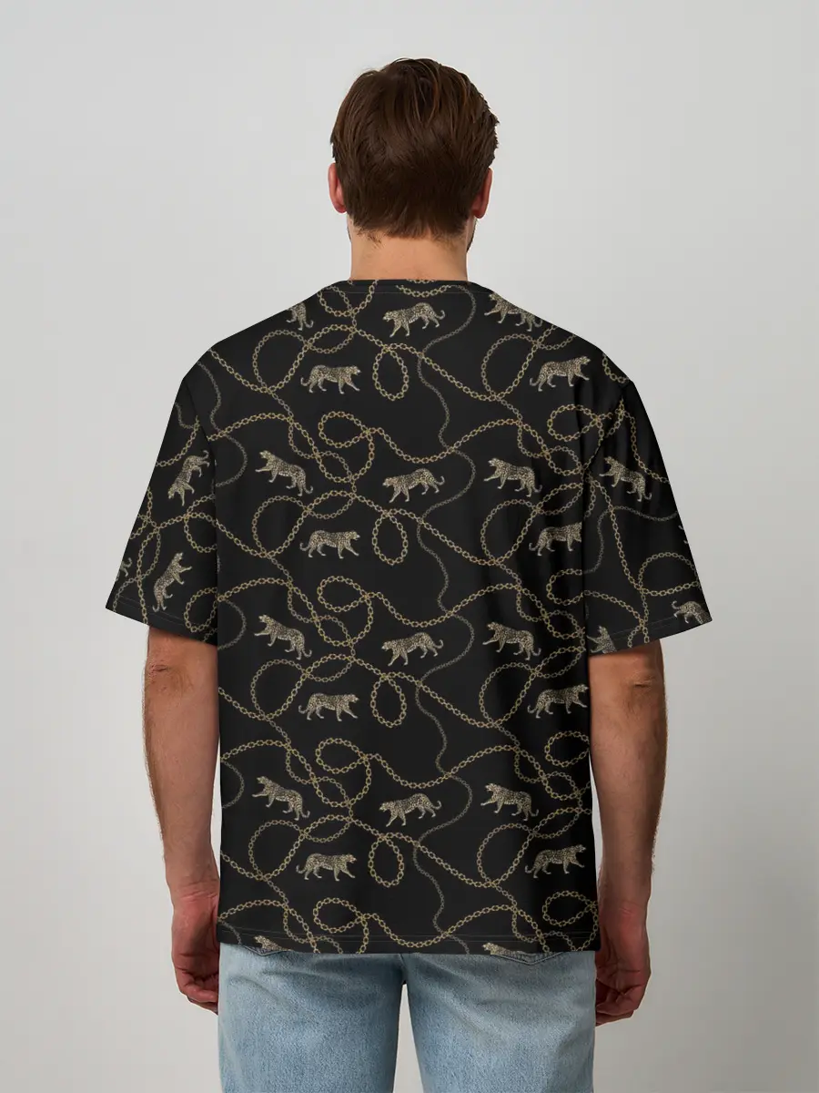Мужская футболка оверсайз / Леопарды и цепи