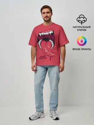 Мужская футболка оверсайз / Пасть красного хищника