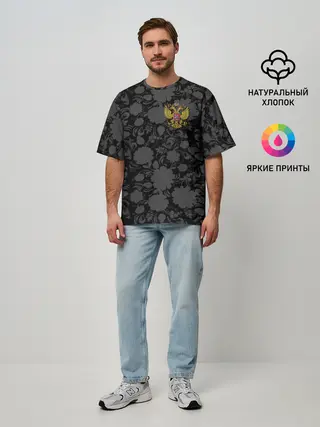 Мужская футболка оверсайз / Герб России Хохлома