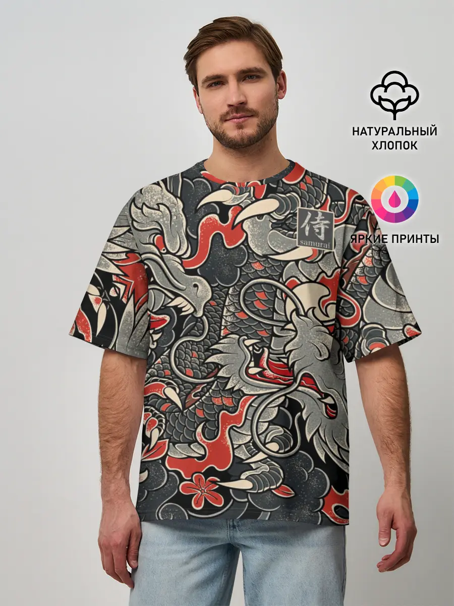 Мужская футболка оверсайз / Самурай