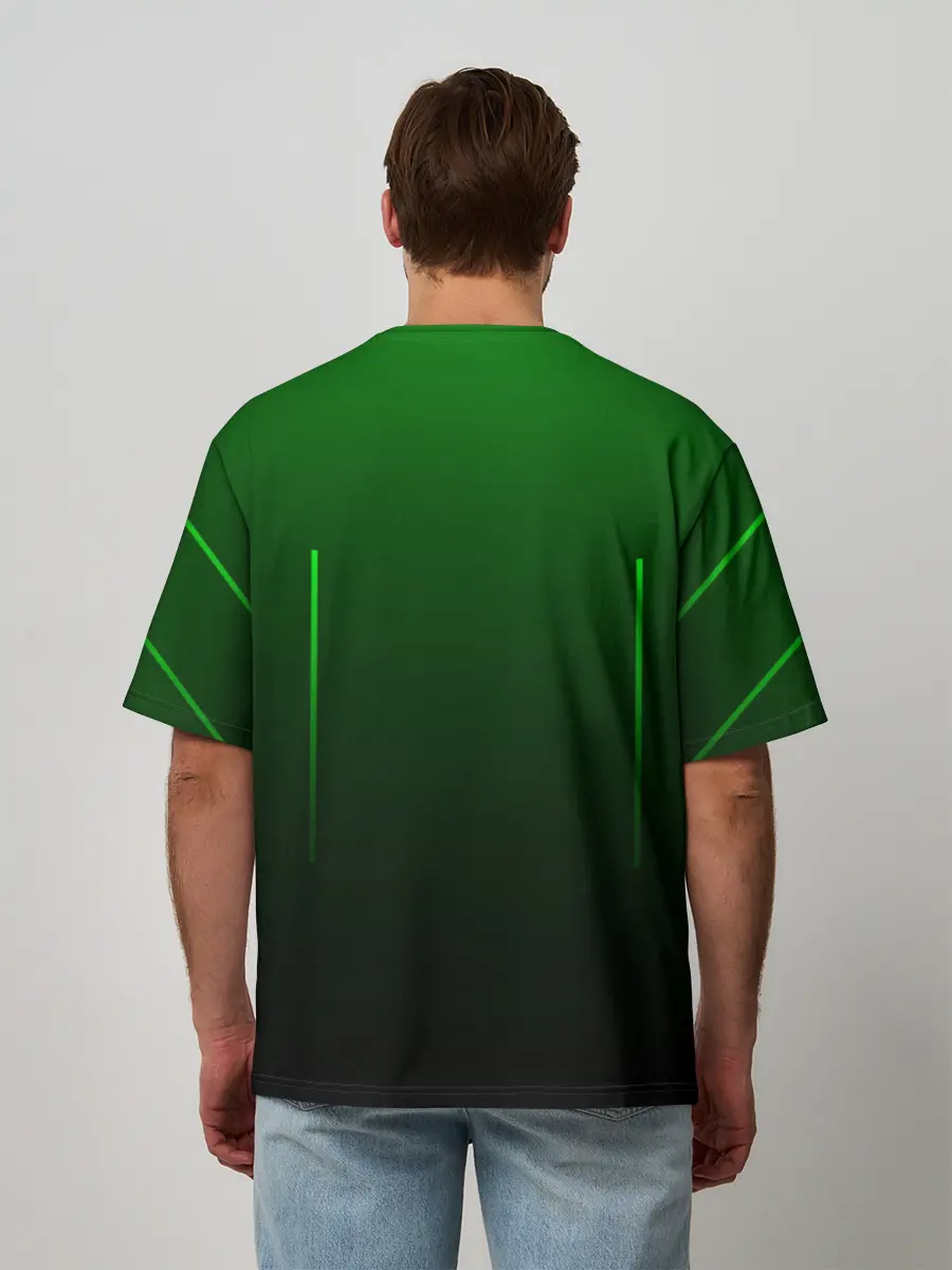 Мужская футболка оверсайз / Неоновые линии на градиенте