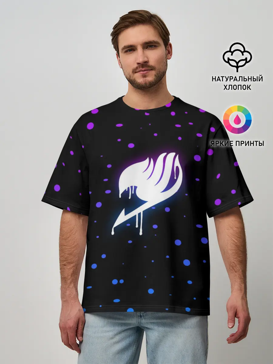 Мужская футболка оверсайз / ночной Фейри Тейл