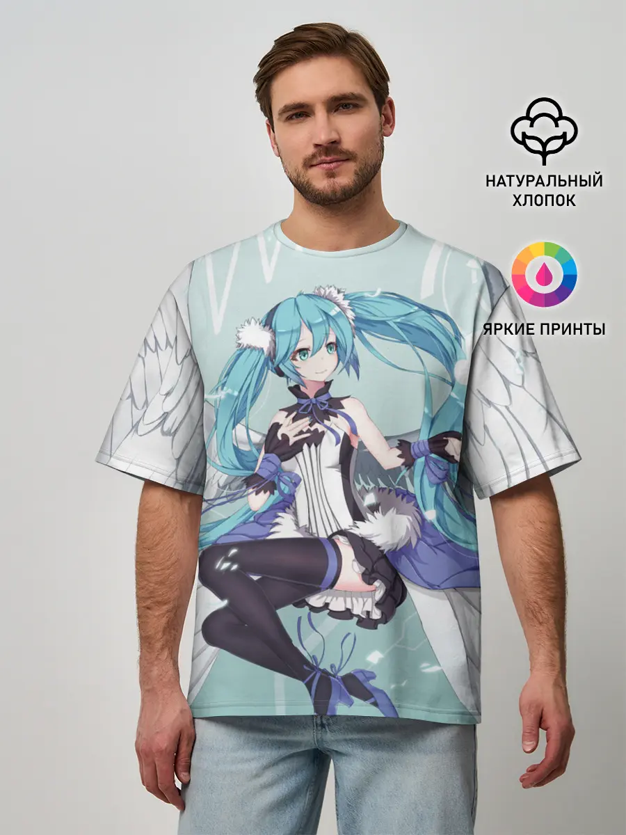 Мужская футболка оверсайз / Хацуне Мику с крыльями