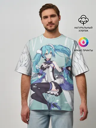 Мужская футболка оверсайз / Хацуне Мику с крыльями