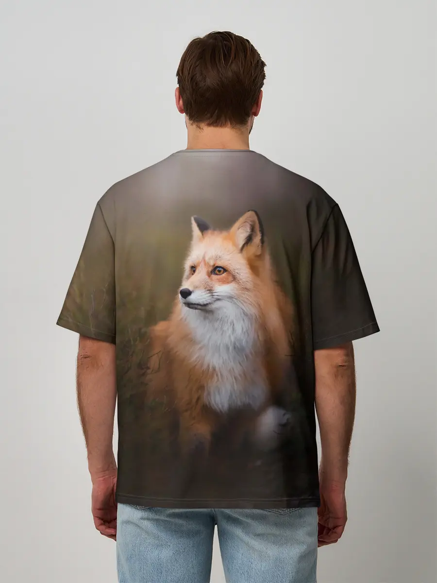Мужская футболка оверсайз / Лиса-охотница