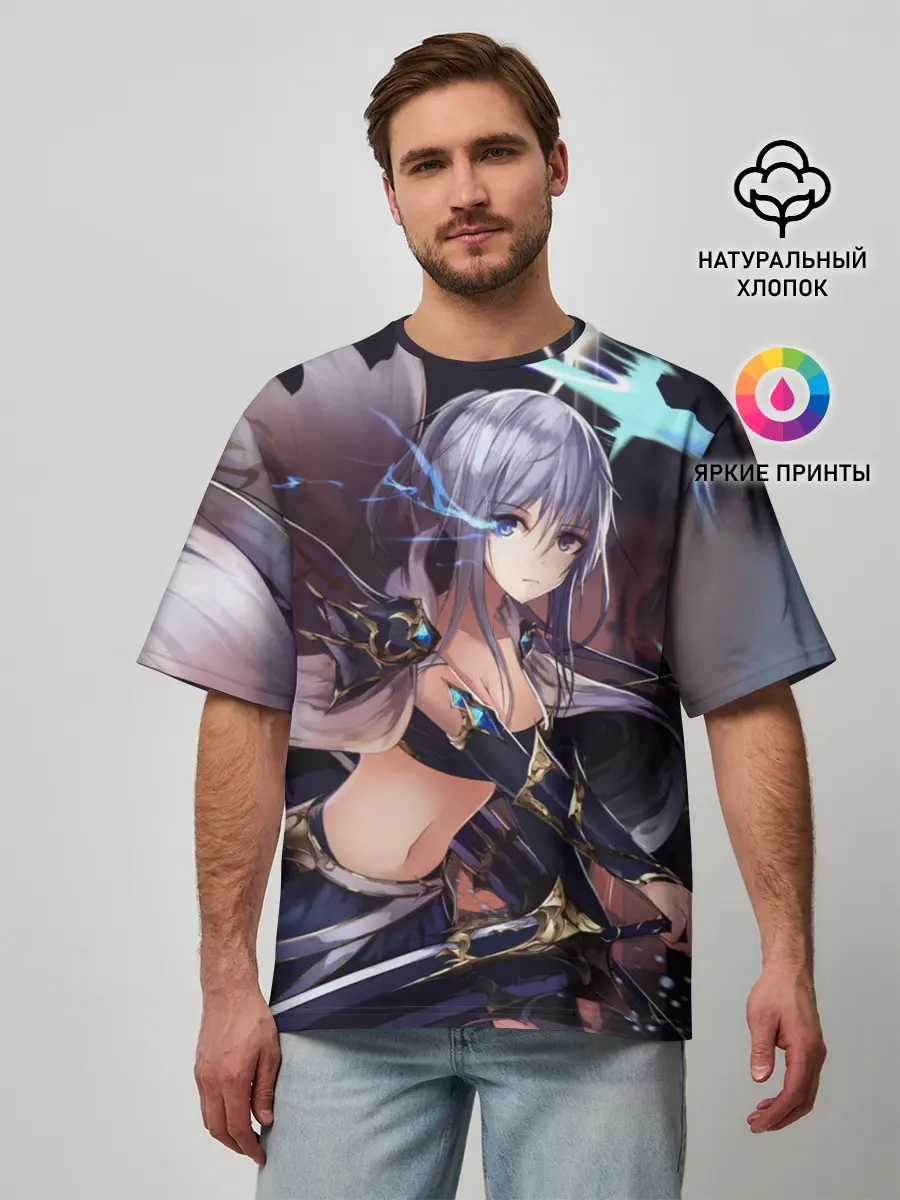 Мужская футболка оверсайз / ФЭНТЕЗИ АНИМЕ-ВОИТЕЛЬНИЦА