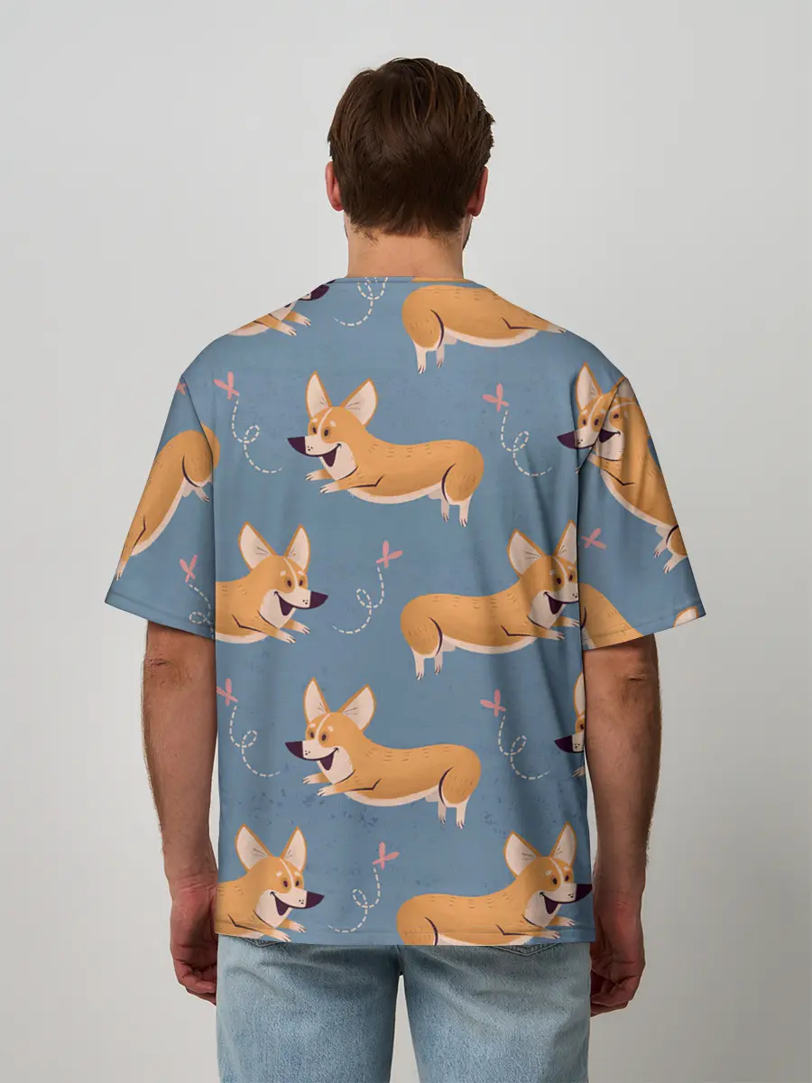 Мужская футболка оверсайз / Корги с бабочкой