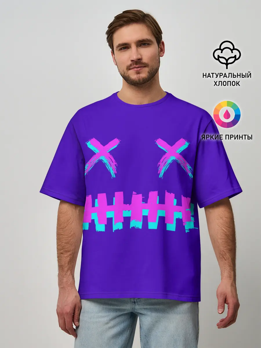 Мужская футболка оверсайз / CYBERSTYLE PURPLE EVIL