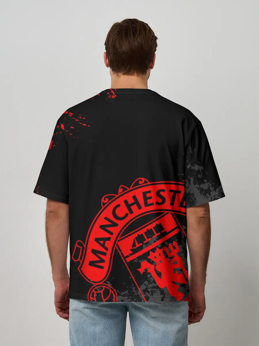 Мужская футболка оверсайз / МАНЧЕСТЕР ЮНАЙТЕД КРАСНЫЙ ЛОГО
