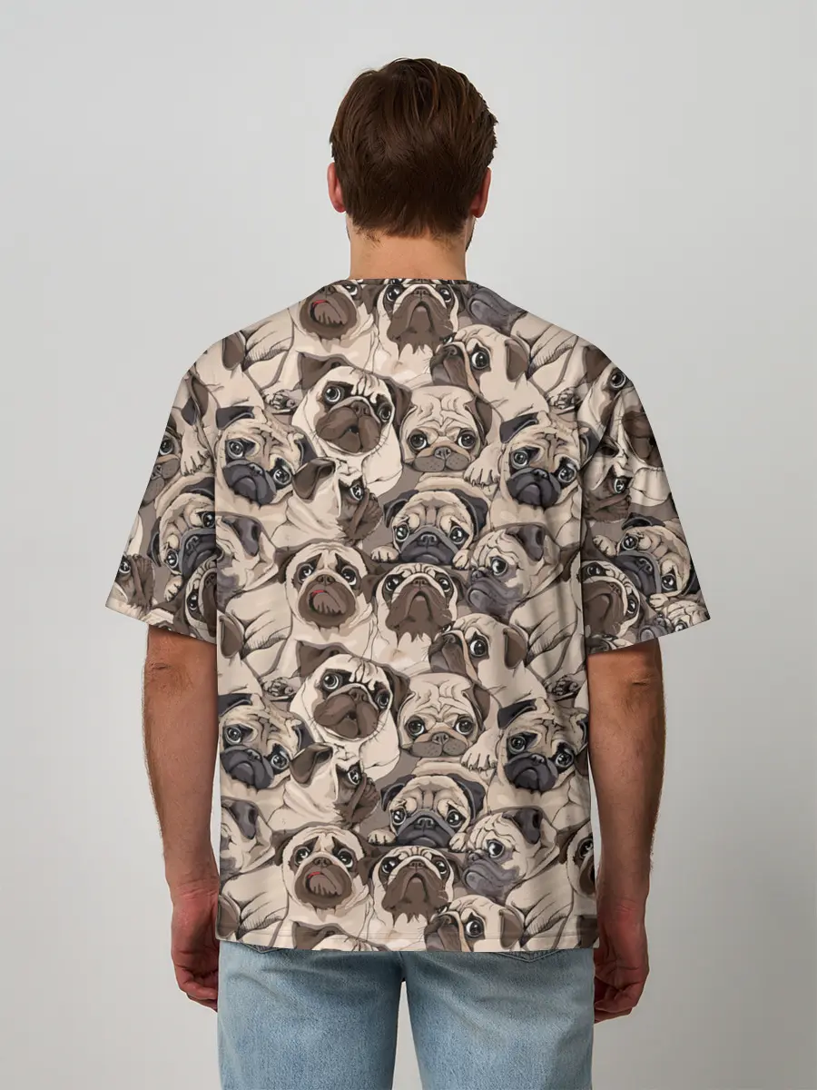 Мужская футболка оверсайз / Мопсы