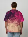 Мужская футболка оверсайз / Бежево-малиновый абстрактный