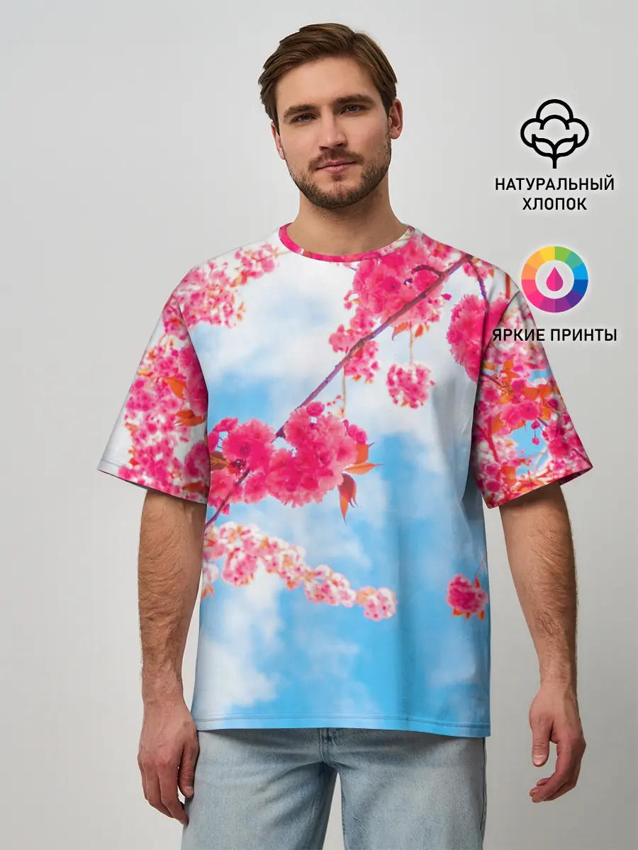 Мужская футболка оверсайз / Цветение Вишни