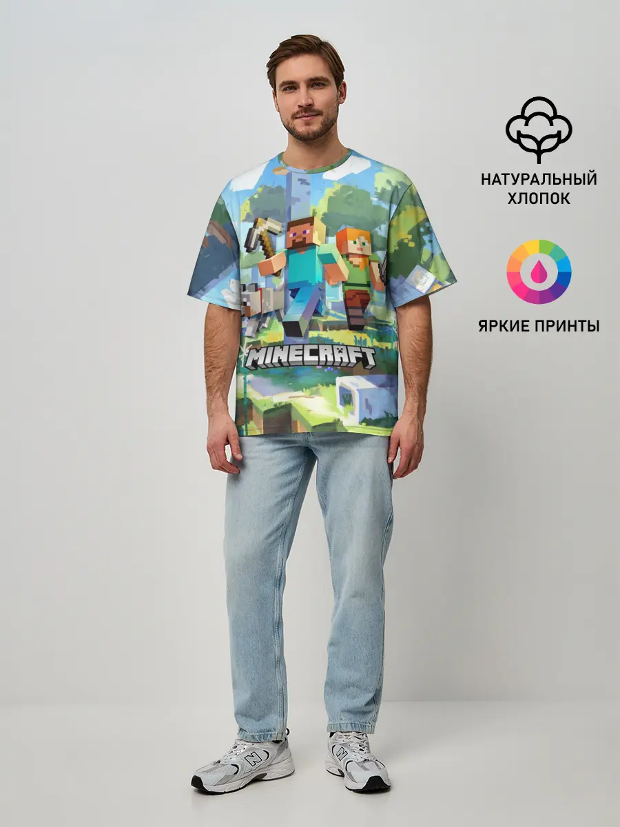 Мужская футболка оверсайз / Манйкрафт, березовый лес