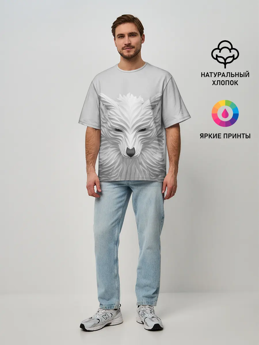 Мужская футболка оверсайз / БЕЛЫЙ ВОЛК
