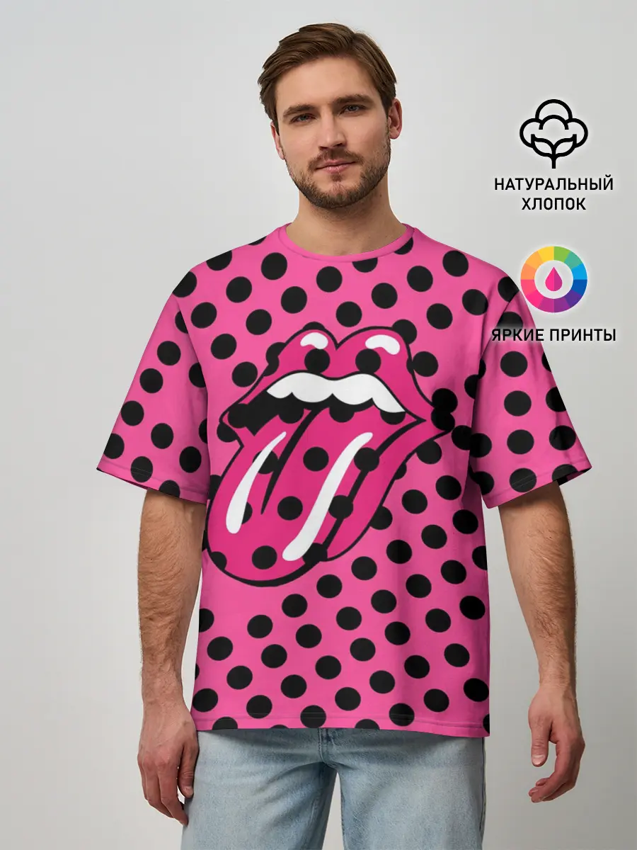 Мужская футболка оверсайз / rolling stones pink logo