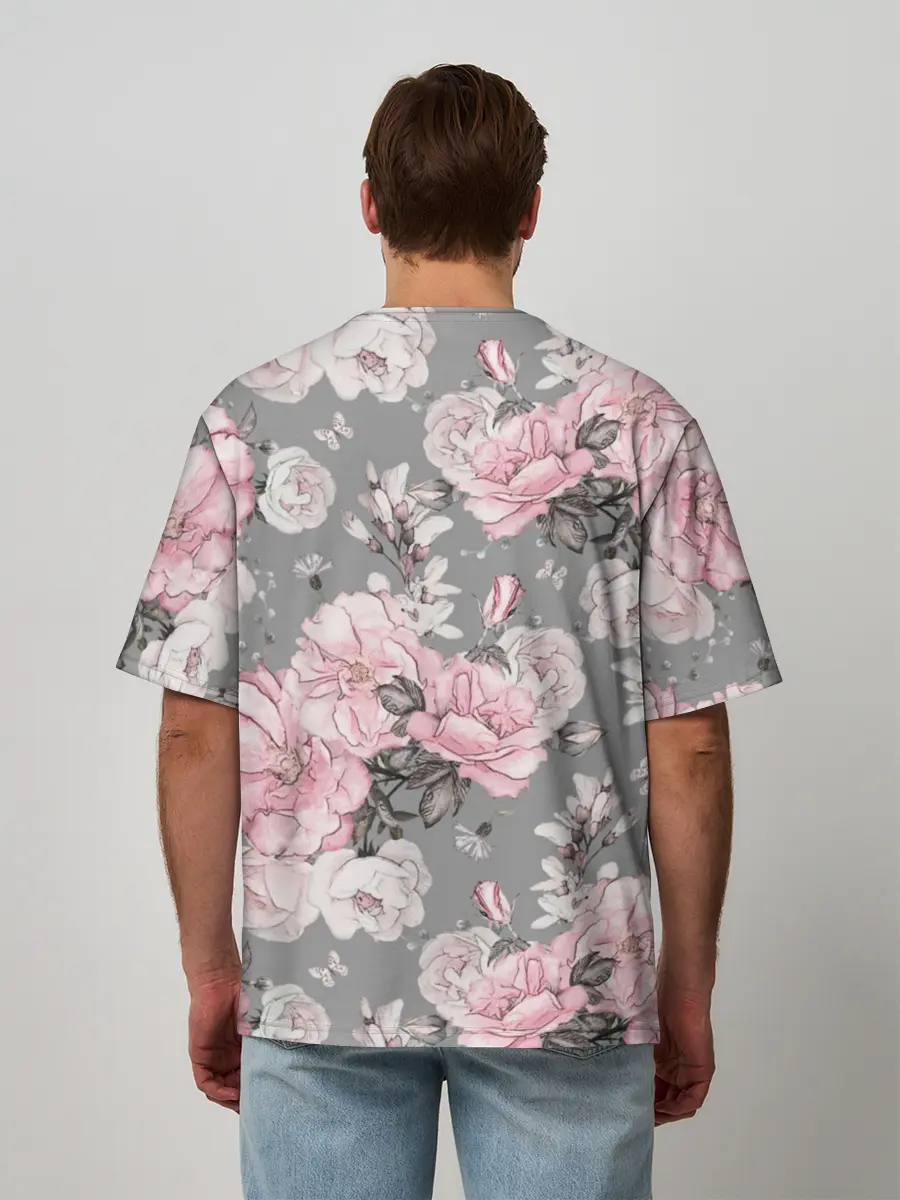 Мужская футболка оверсайз / Розовые розы