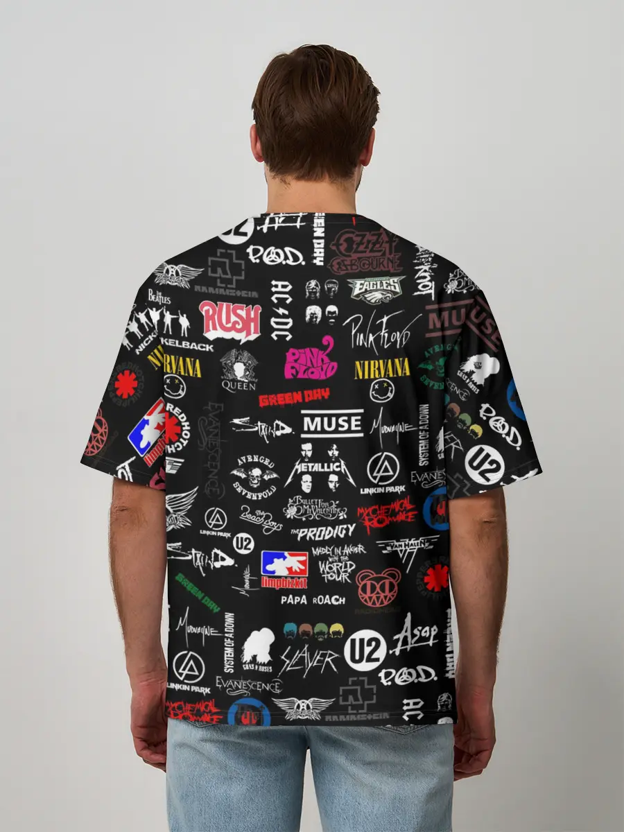 Мужская футболка оверсайз / ЛОГОТИПЫ РОК ГРУПП | PATTERN