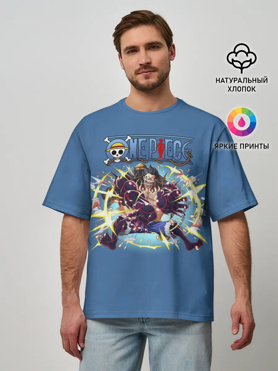 Мужская футболка оверсайз / Атака Луффи взрыв | One Piece