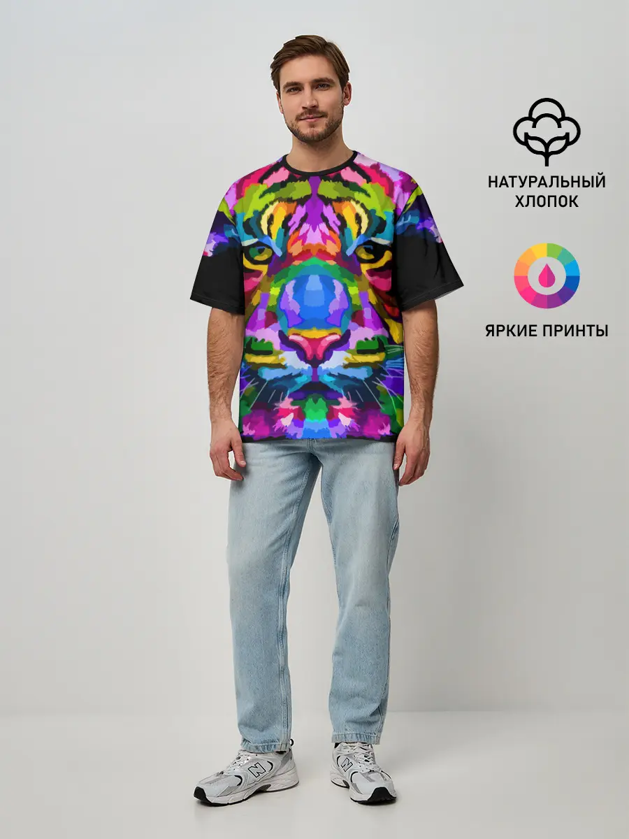 Мужская футболка оверсайз / Neon tiger