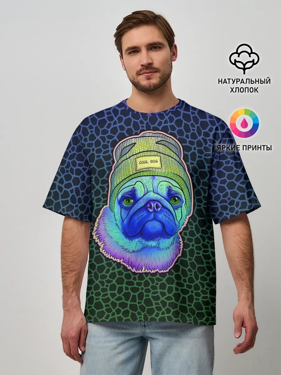 Мужская футболка оверсайз / Мопс