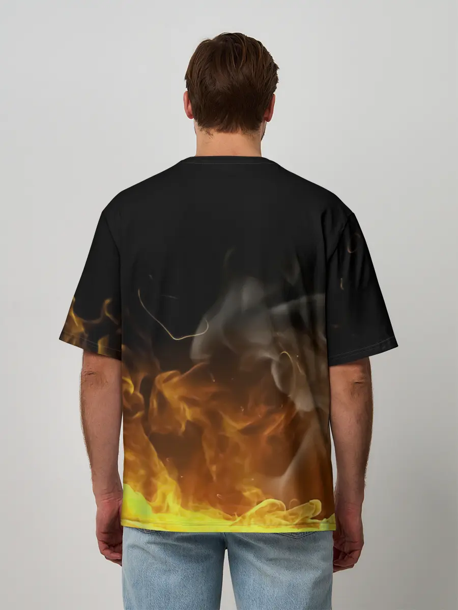 Мужская футболка оверсайз / Танджиро Камадо в огне